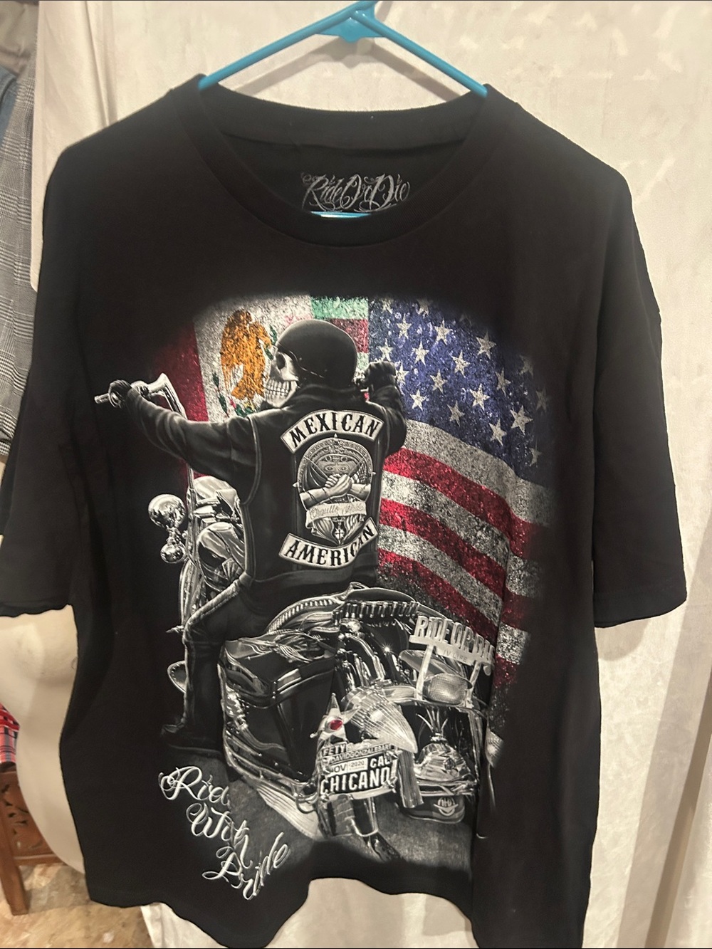 Mexican American Graphic Motorcycle Tee - Black